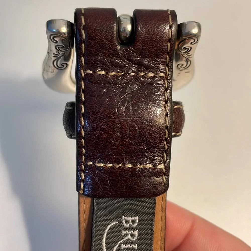 Brighton Vintage Brown Leather Silver Charm Belt Size M